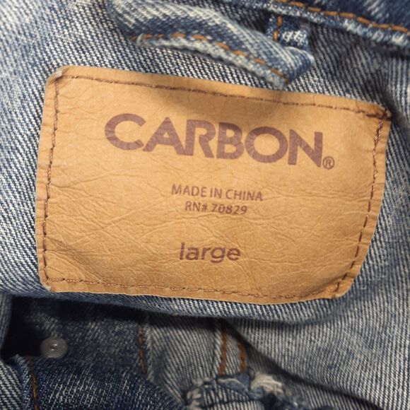 Carbon Mens Denim Trucker Jacket Acid Wash Ripped Distressed Blue Size L - Picture 2 of 9